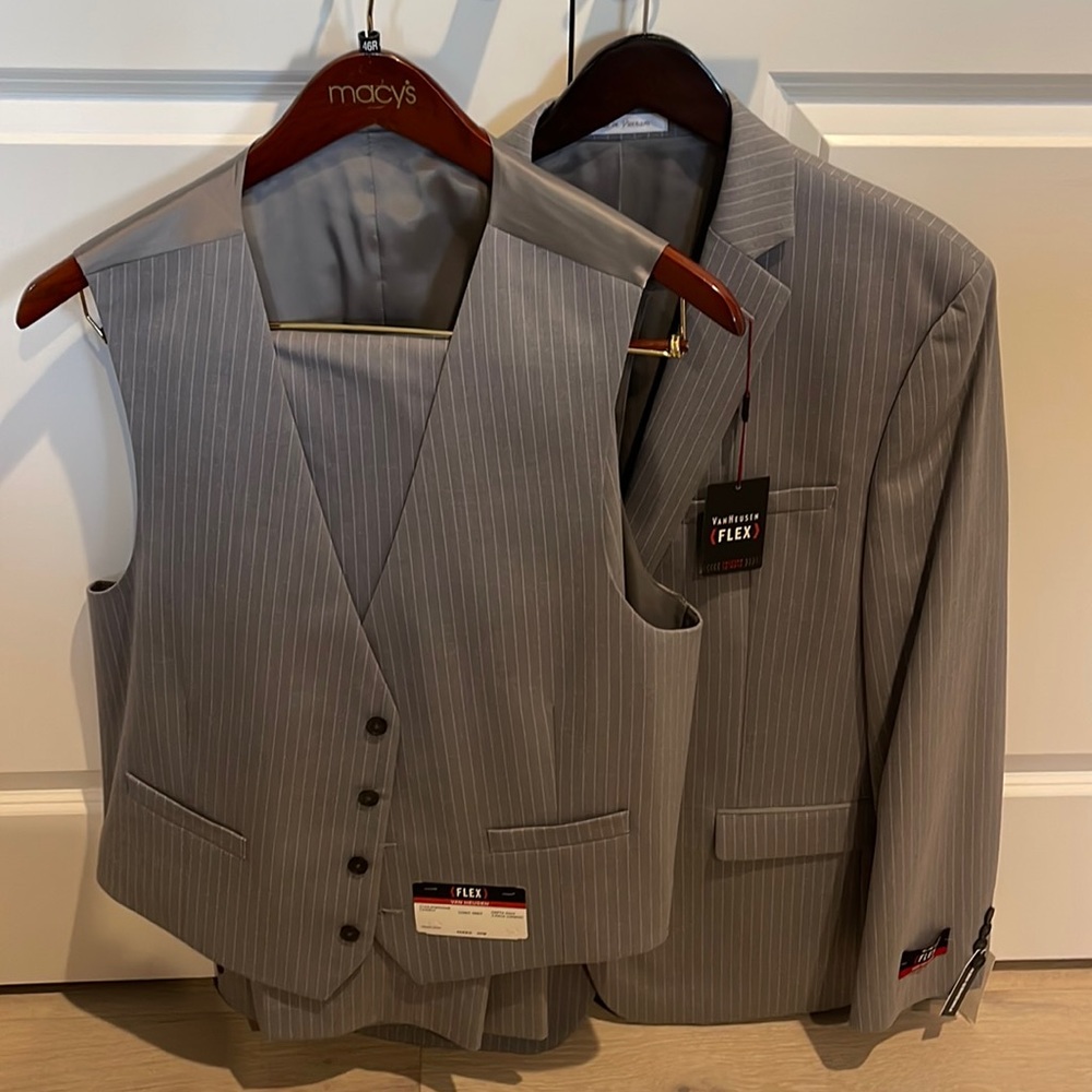 Grey pin striped 3-piece suit - Brand new with all tags -46R Slim Fit
